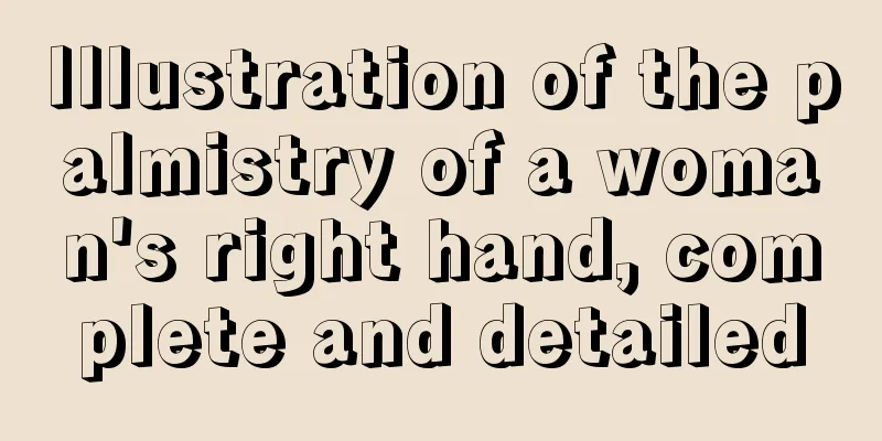 Illustration of the palmistry of a woman's right hand, complete and detailed
