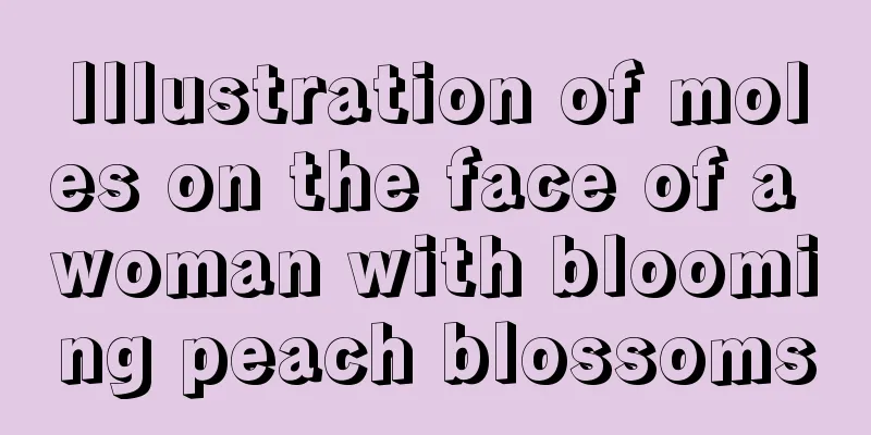 Illustration of moles on the face of a woman with blooming peach blossoms