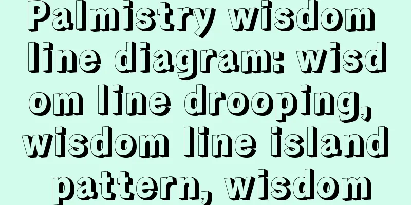 Palmistry wisdom line diagram: wisdom line drooping, wisdom line island pattern, wisdom
