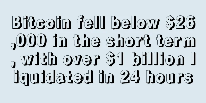 Bitcoin fell below $26,000 in the short term, with over $1 billion liquidated in 24 hours