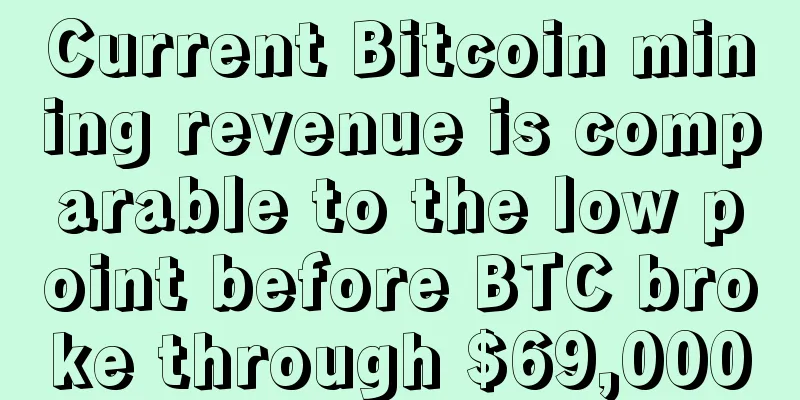 Current Bitcoin mining revenue is comparable to the low point before BTC broke through $69,000