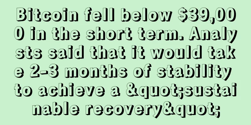 Bitcoin fell below $39,000 in the short term. Analysts said that it would take 2-3 months of stability to achieve a "sustainable recovery"