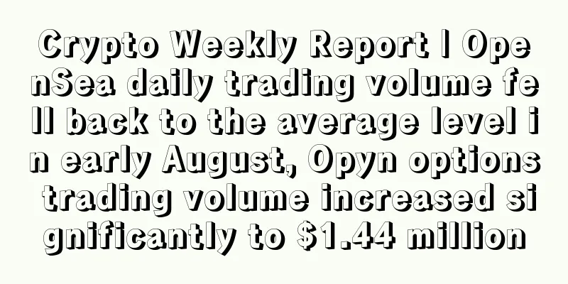 Crypto Weekly Report | OpenSea daily trading volume fell back to the average level in early August, Opyn options trading volume increased significantly to $1.44 million