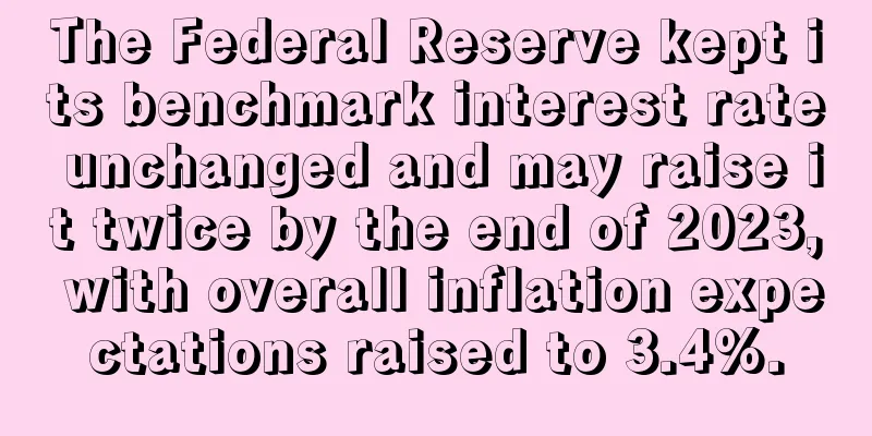 The Federal Reserve kept its benchmark interest rate unchanged and may raise it twice by the end of 2023, with overall inflation expectations raised to 3.4%.
