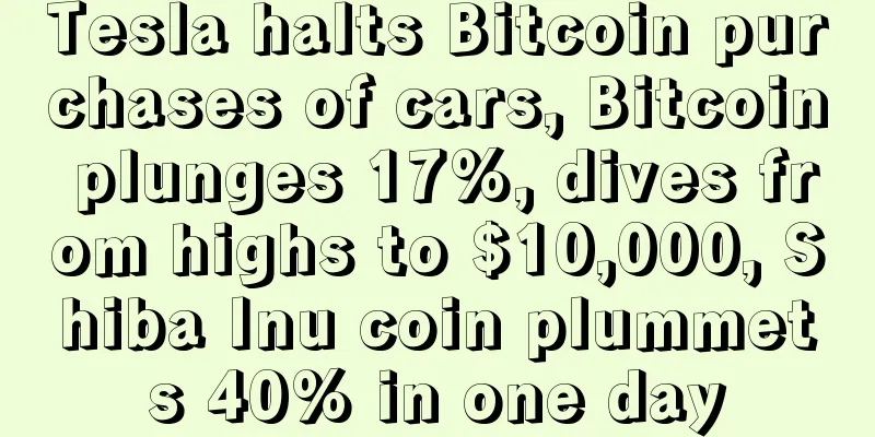 Tesla halts Bitcoin purchases of cars, Bitcoin plunges 17%, dives from highs to $10,000, Shiba Inu coin plummets 40% in one day