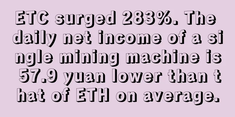 ETC surged 283%. The daily net income of a single mining machine is 57.9 yuan lower than that of ETH on average.