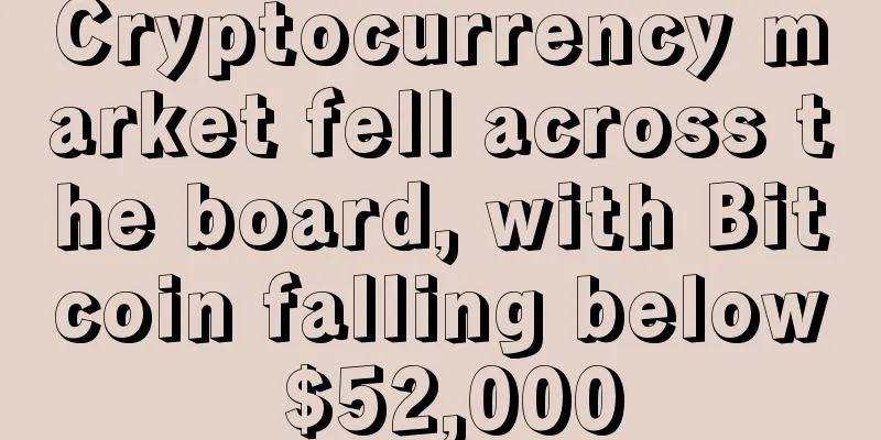 Cryptocurrency market fell across the board, with Bitcoin falling below $52,000