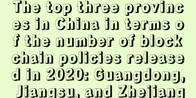 The top three provinces in China in terms of the number of blockchain policies released in 2020: Guangdong, Jiangsu, and Zhejiang