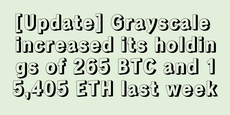 [Update] Grayscale increased its holdings of 265 BTC and 15,405 ETH last week