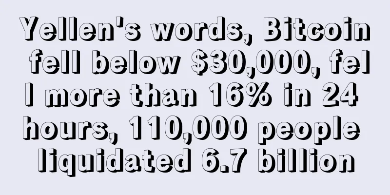 Yellen's words, Bitcoin fell below $30,000, fell more than 16% in 24 hours, 110,000 people liquidated 6.7 billion