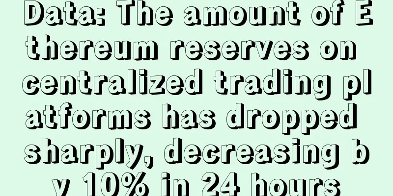 Data: The amount of Ethereum reserves on centralized trading platforms has dropped sharply, decreasing by 10% in 24 hours