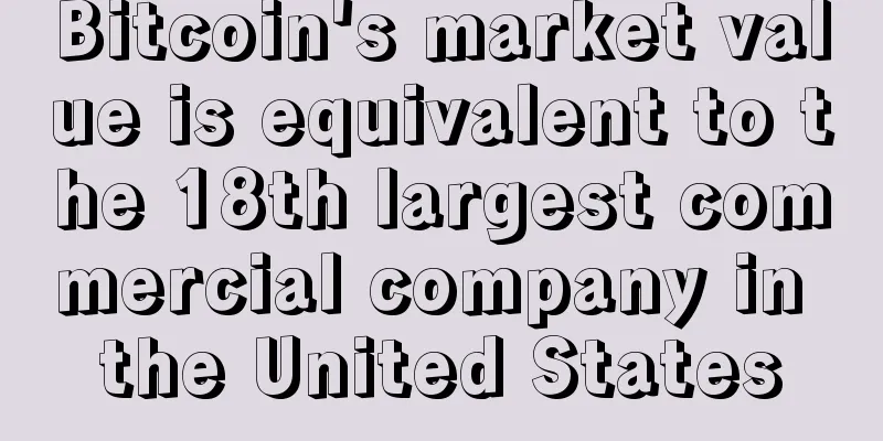 Bitcoin's market value is equivalent to the 18th largest commercial company in the United States