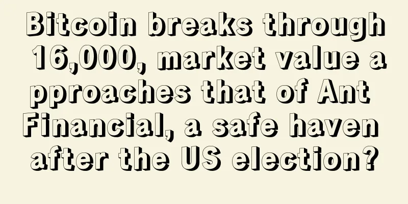 Bitcoin breaks through 16,000, market value approaches that of Ant Financial, a safe haven after the US election?