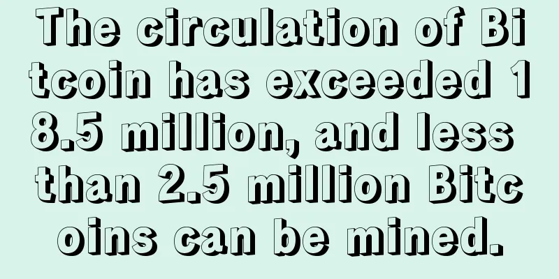 The circulation of Bitcoin has exceeded 18.5 million, and less than 2.5 million Bitcoins can be mined.
