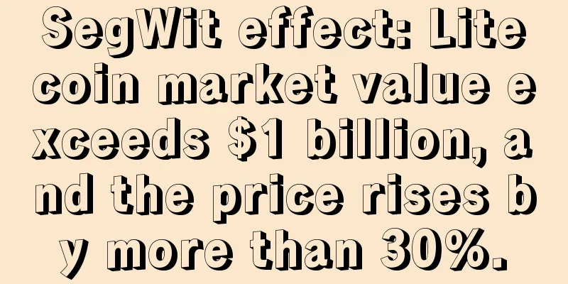 SegWit effect: Litecoin market value exceeds $1 billion, and the price rises by more than 30%.