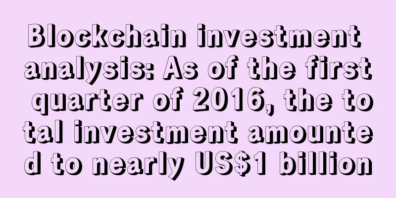 Blockchain investment analysis: As of the first quarter of 2016, the total investment amounted to nearly US$1 billion